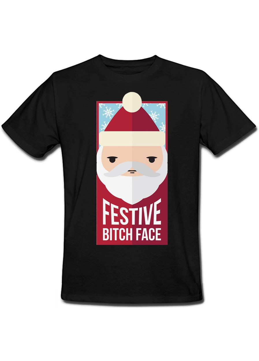 Черная футболка новогодняя festive b*tch face (чёрная) Fat Cat