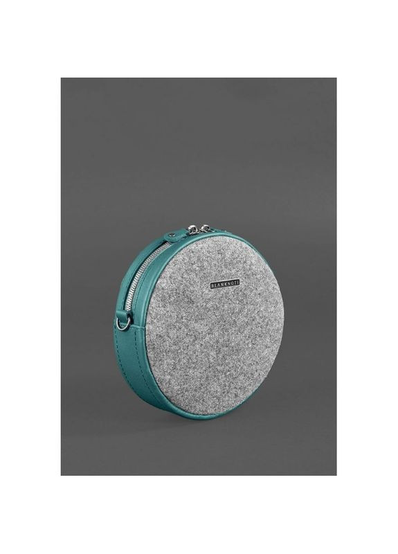 Кругла фетрова сумка жіноча через плече Таблетка зі шкіряними бірюзовими вставками BlankNote (302009131)