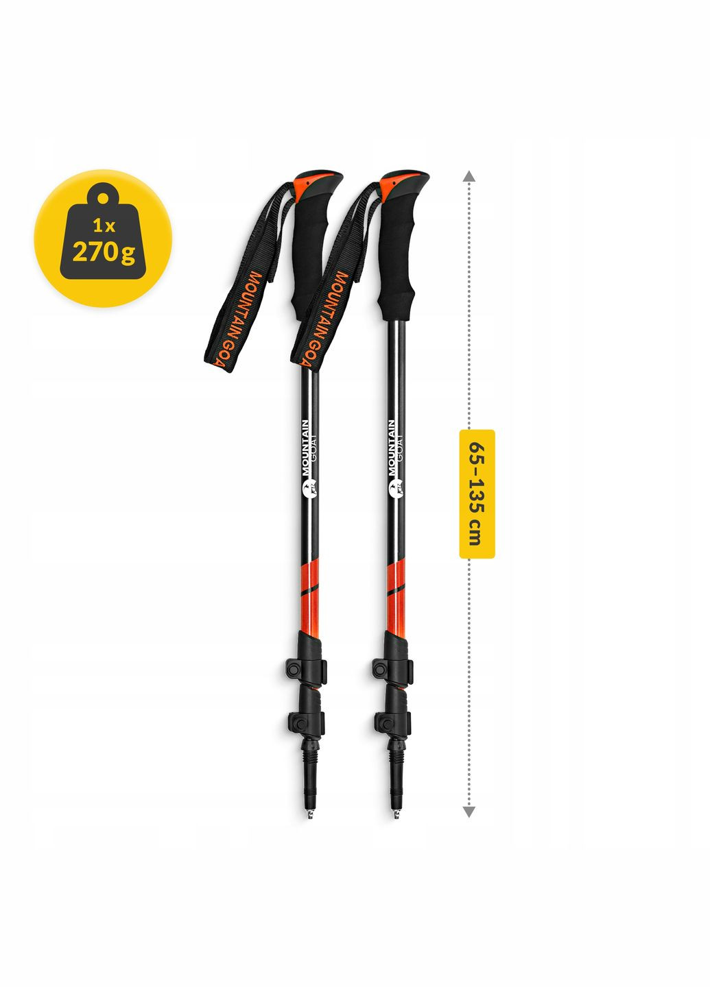 Трекинговые палки Peak+ 65-135 см Black/Orange () Mountain Goat P-5907739318275 (275654270)