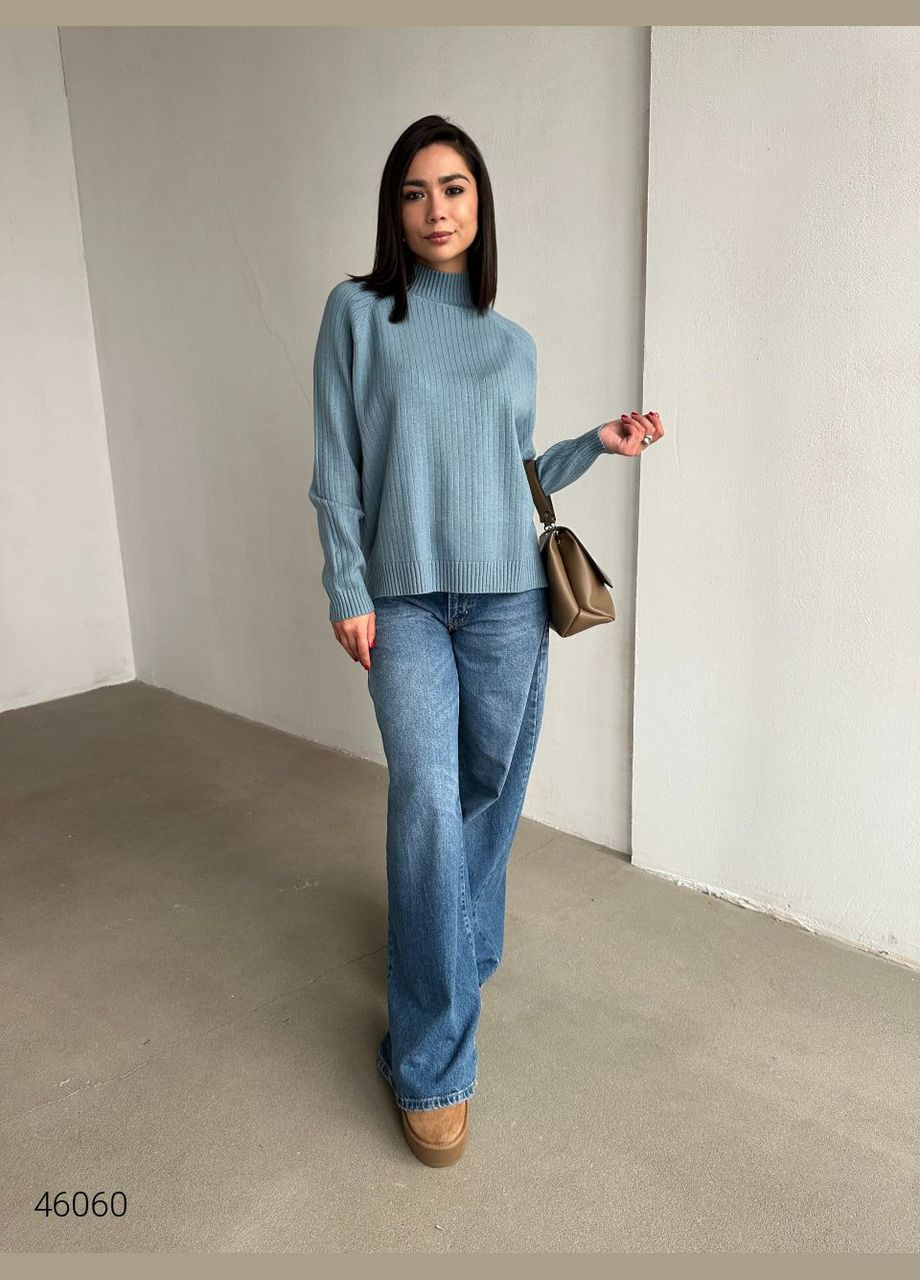 Голубой демисезонный свитер женский в широкий рубчик Liton