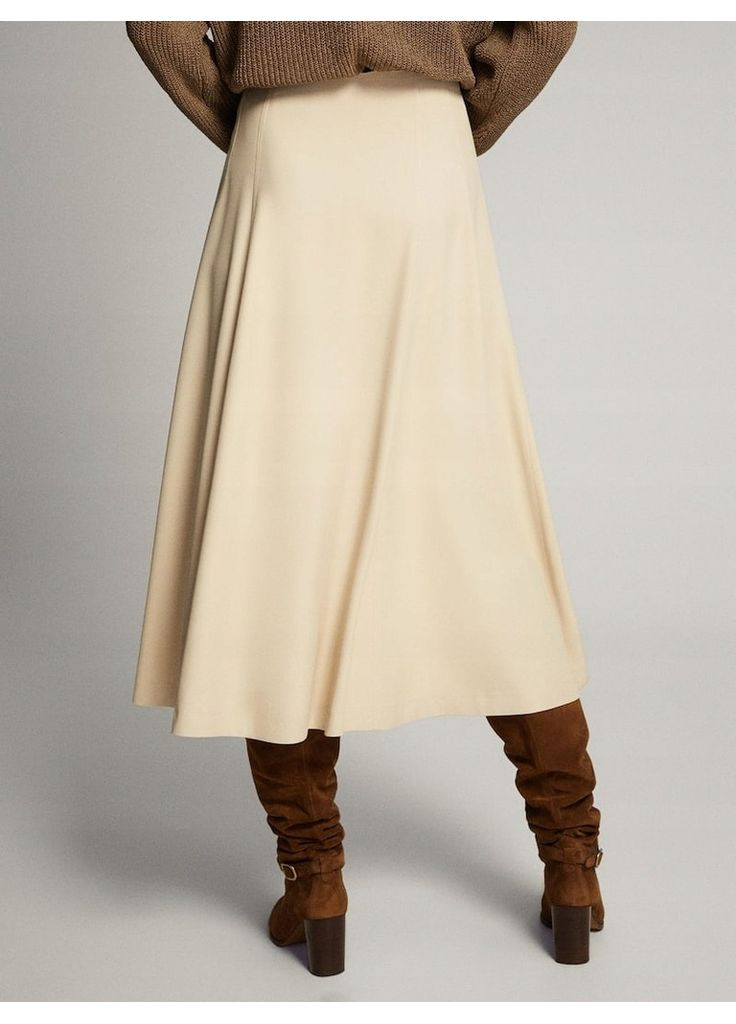 Молочная кэжуал однотонная юбка макси в составе с шерстью Massimo Dutti