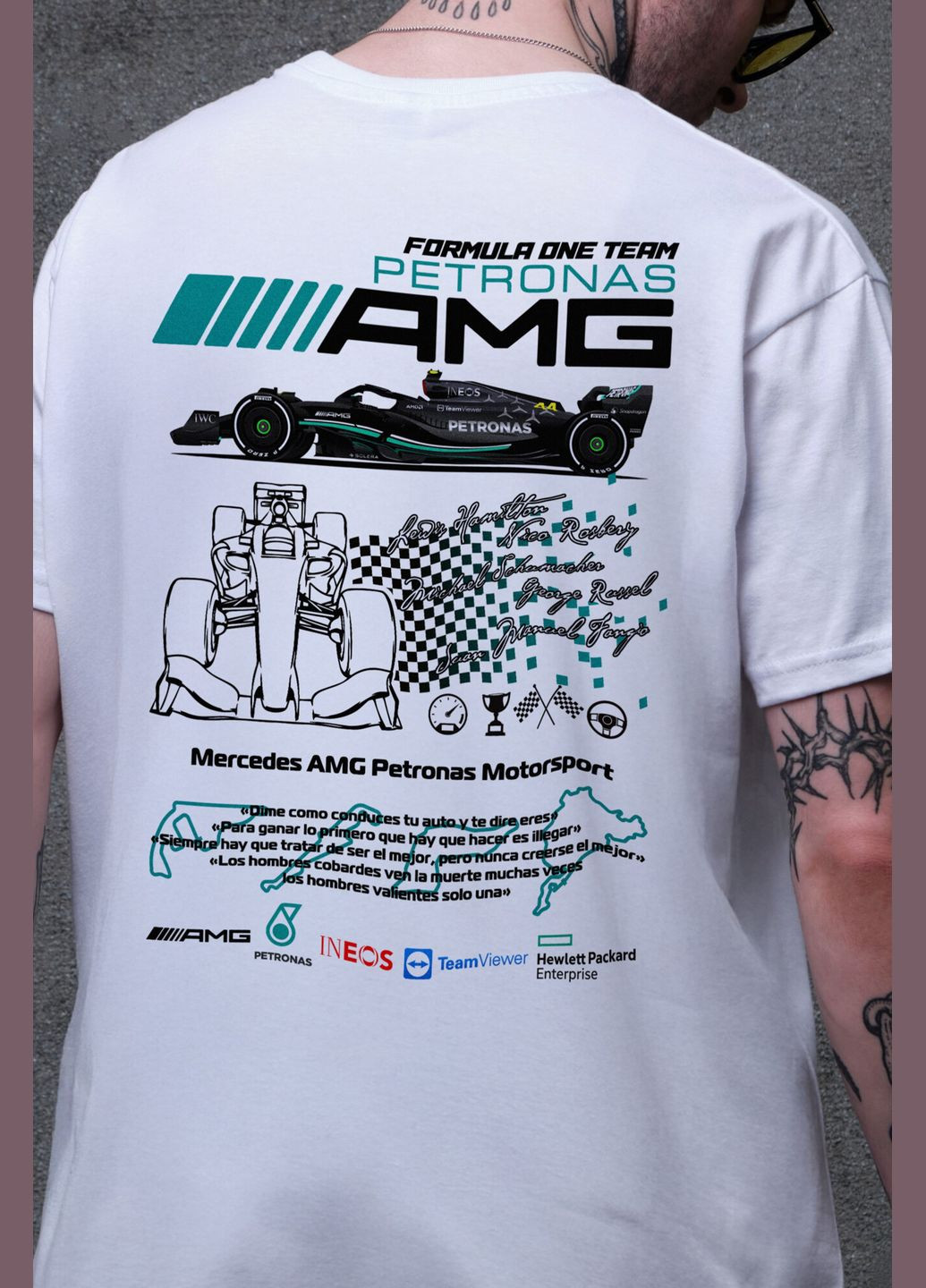 Біла чоловіча оверсайз футболка з принтом amg white Without