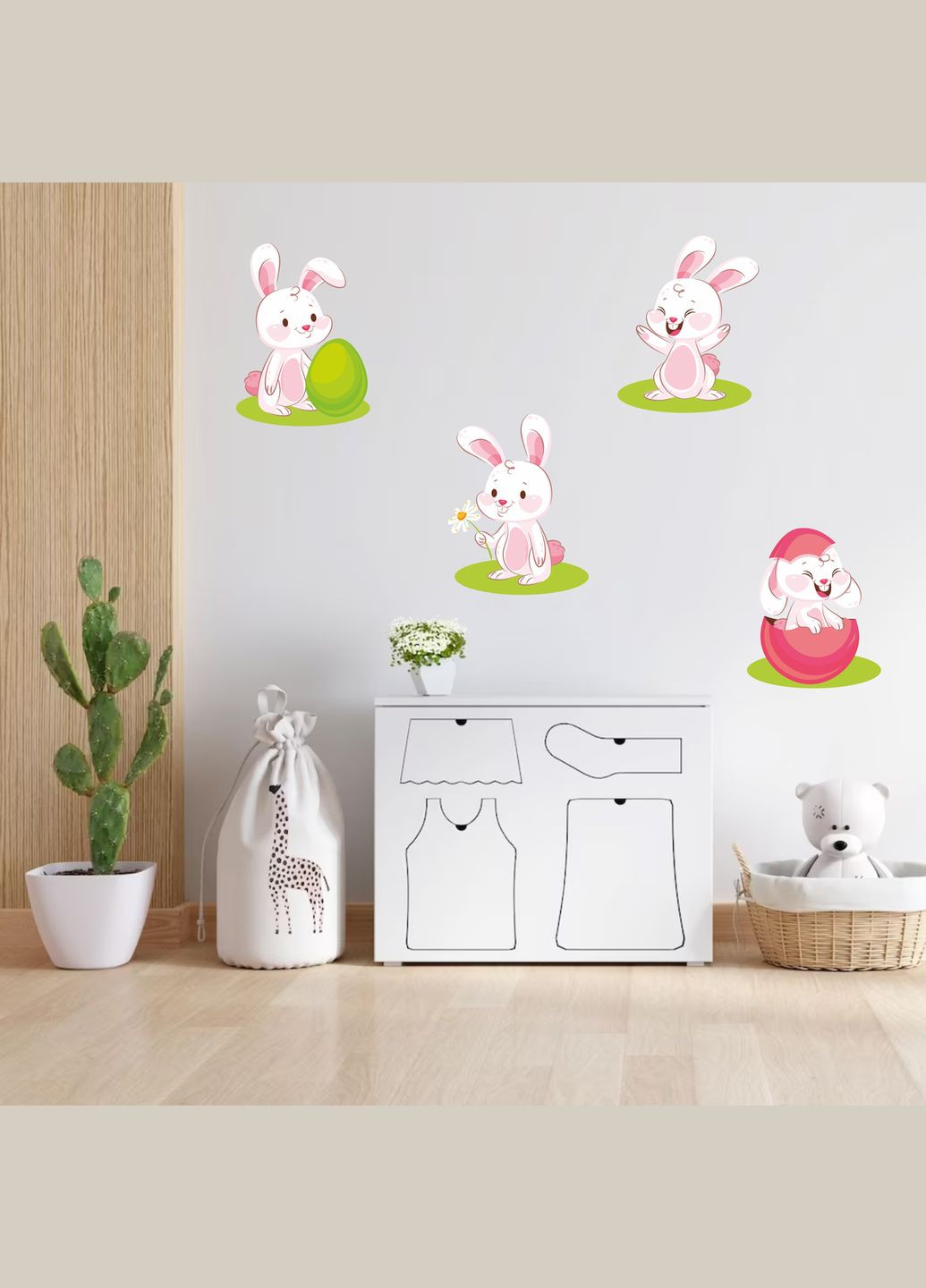 Вінілова інтер'єрна на стіну, шпалери та інші поверхні "Зайці. Кролики. Білі зайці" Кавун наклейка (316189946)