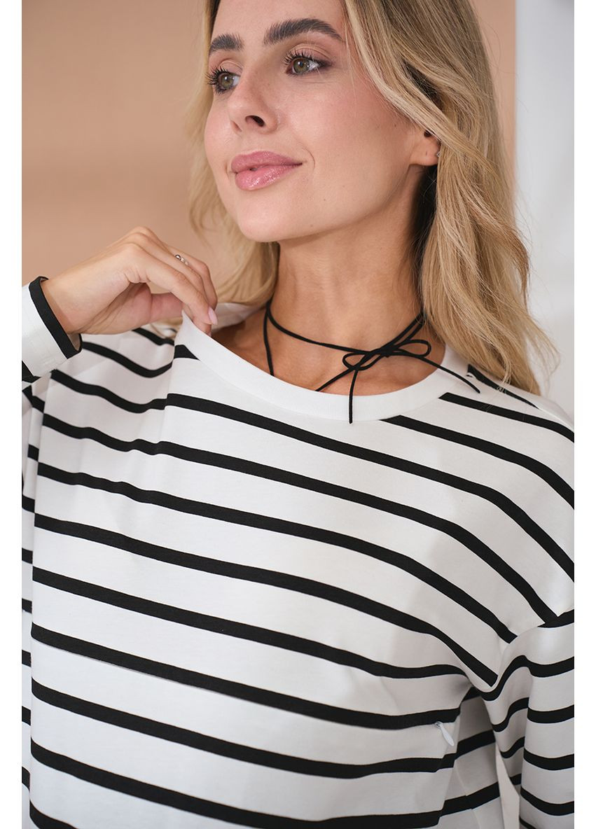 Трикотажний лонгслів для вагітних і годуючих молочний чорна смужка Юла мама (284116682)