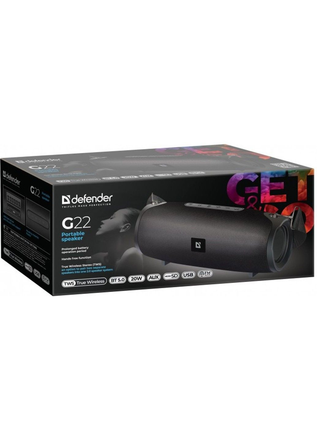 Акустическая bluetooth колонка Defender (1.0) G22 20Вт TF USB AUX (Черный) No Brand (332636837)