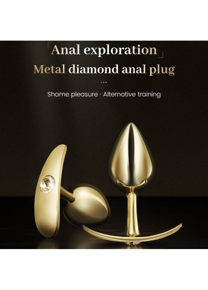 Анальная пробка с камешком, золотистая, M Roomfun (352503280)