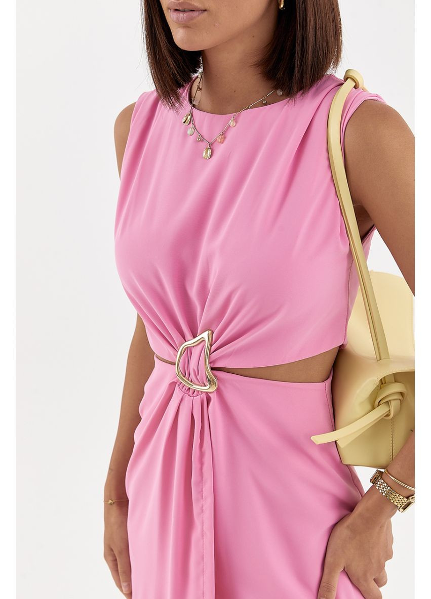 Розовое повседневный платье миди с вырезами на талии Lurex однотонное