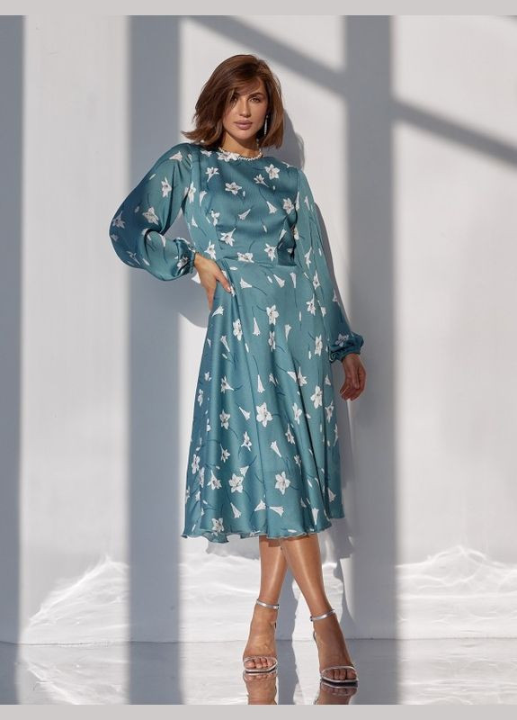 Оливкова повсякденний оливкова шифонова сукня з квітковим принтом ISSA PLUS однотонна