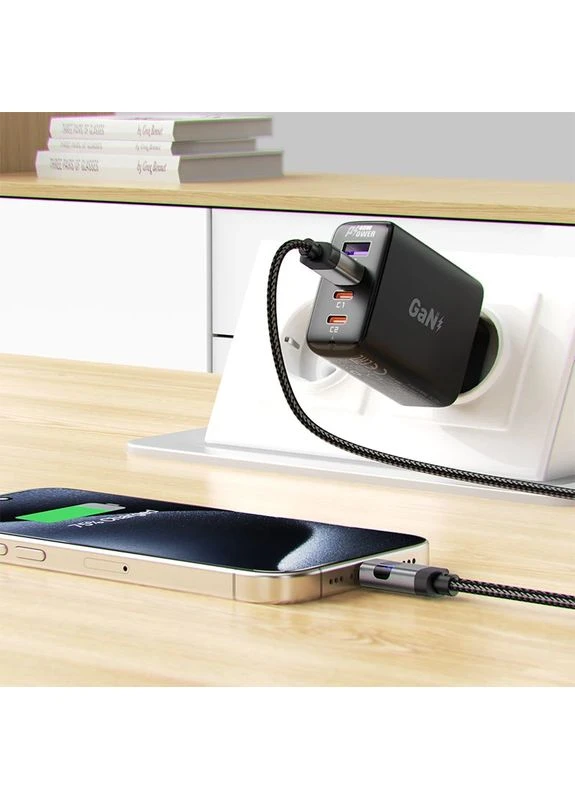 Кабель C15-04 USB-A to USB-C цинковый сплав цифровой дисплей плетеный кабель для зарядки и передачи данных Черный Acefast (388967524)