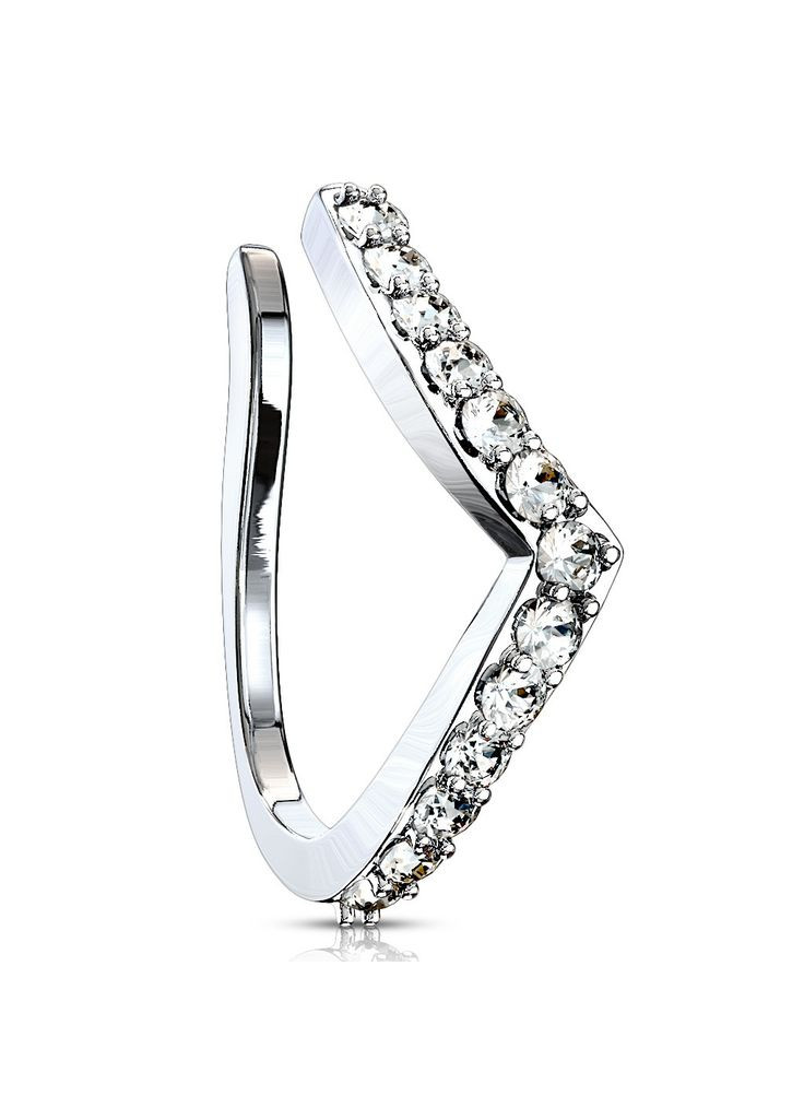 Серьга клипса (обманка) с фианитами для крыла носа NOCL28-C, фейк-пирсинг Spikes (333698655)