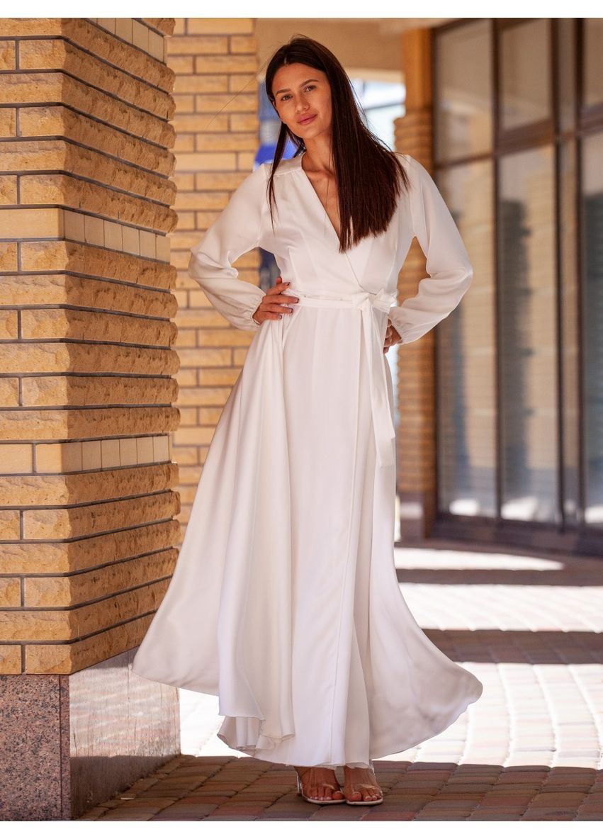 Белое вечернее платье на запах FashionYouWant однотонное