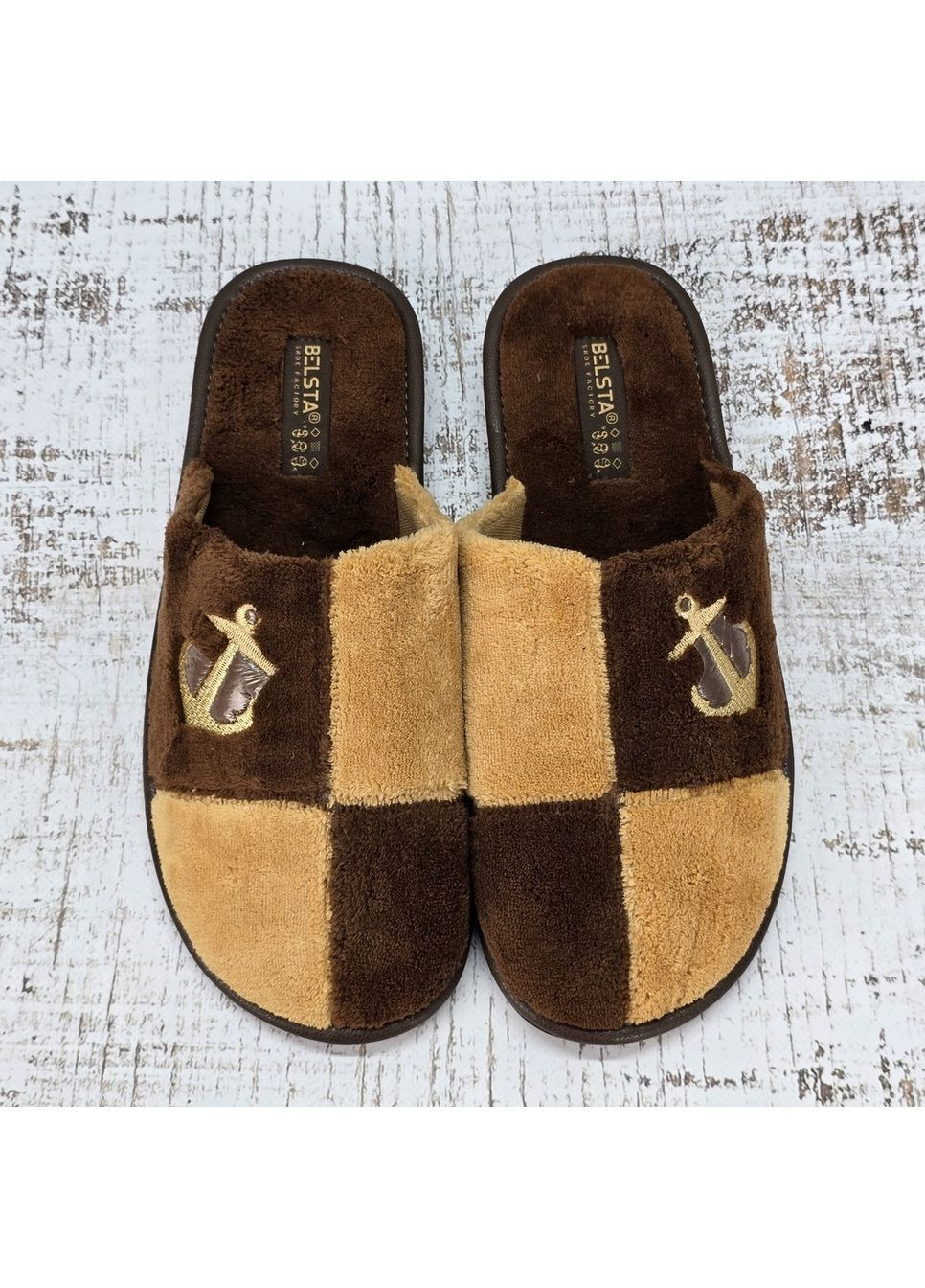 Светло-коричневые тапочки мужские комнатные теплые с закрытым носком Белста