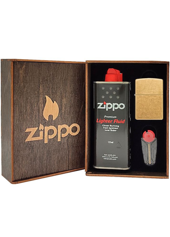 Комплект Зажигалка Regular Street Brass 48267 + Подарочная упаковка + Бензин + Кремни Zippo (322873021)