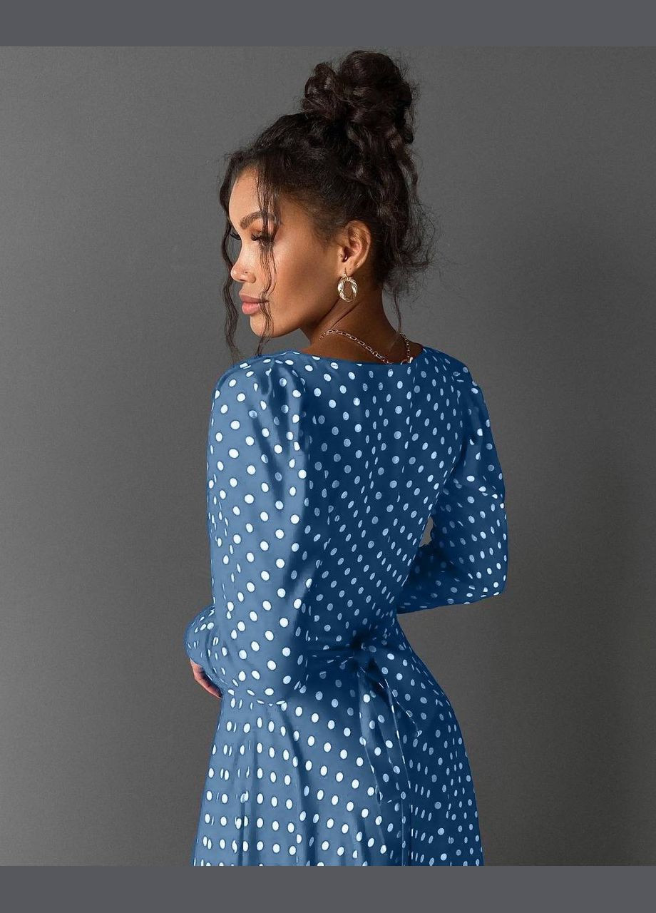 Синее повседневный платье макси на запах на запах MonCher в горошек