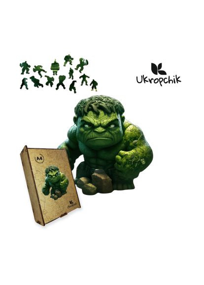 Пазл дерев'яний Супергерой Халк А4 в коробці з набором-рамкою (Hulk Superhero A4) Ukropchik дерев'яний Супергерой Халк А4 в коробці з набором- (366159946)