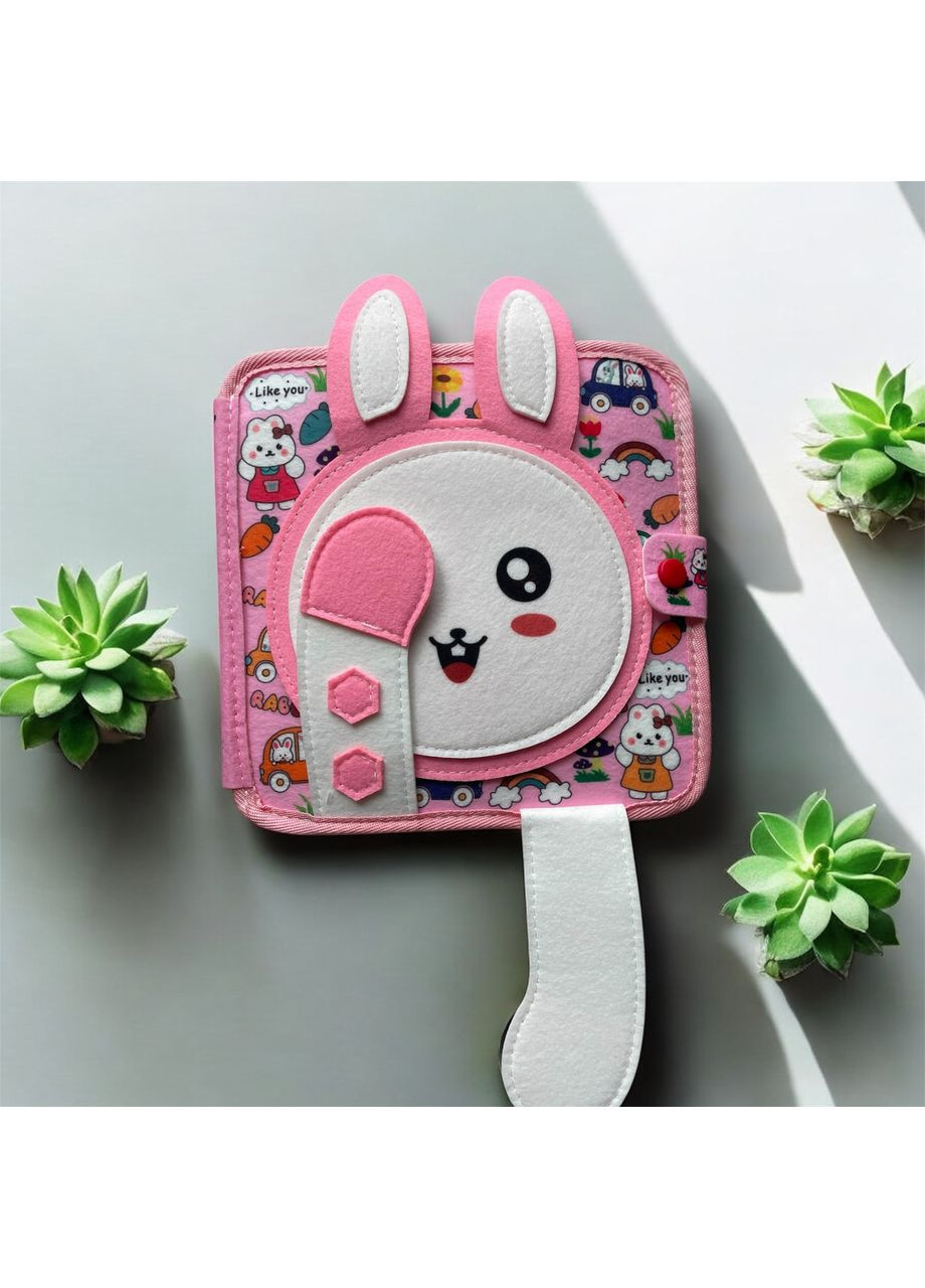 Фетрова розвиваюча тактильна книга-бізібук «Зайка» для найменших з сенсорними віконцями No Brand (366971250)