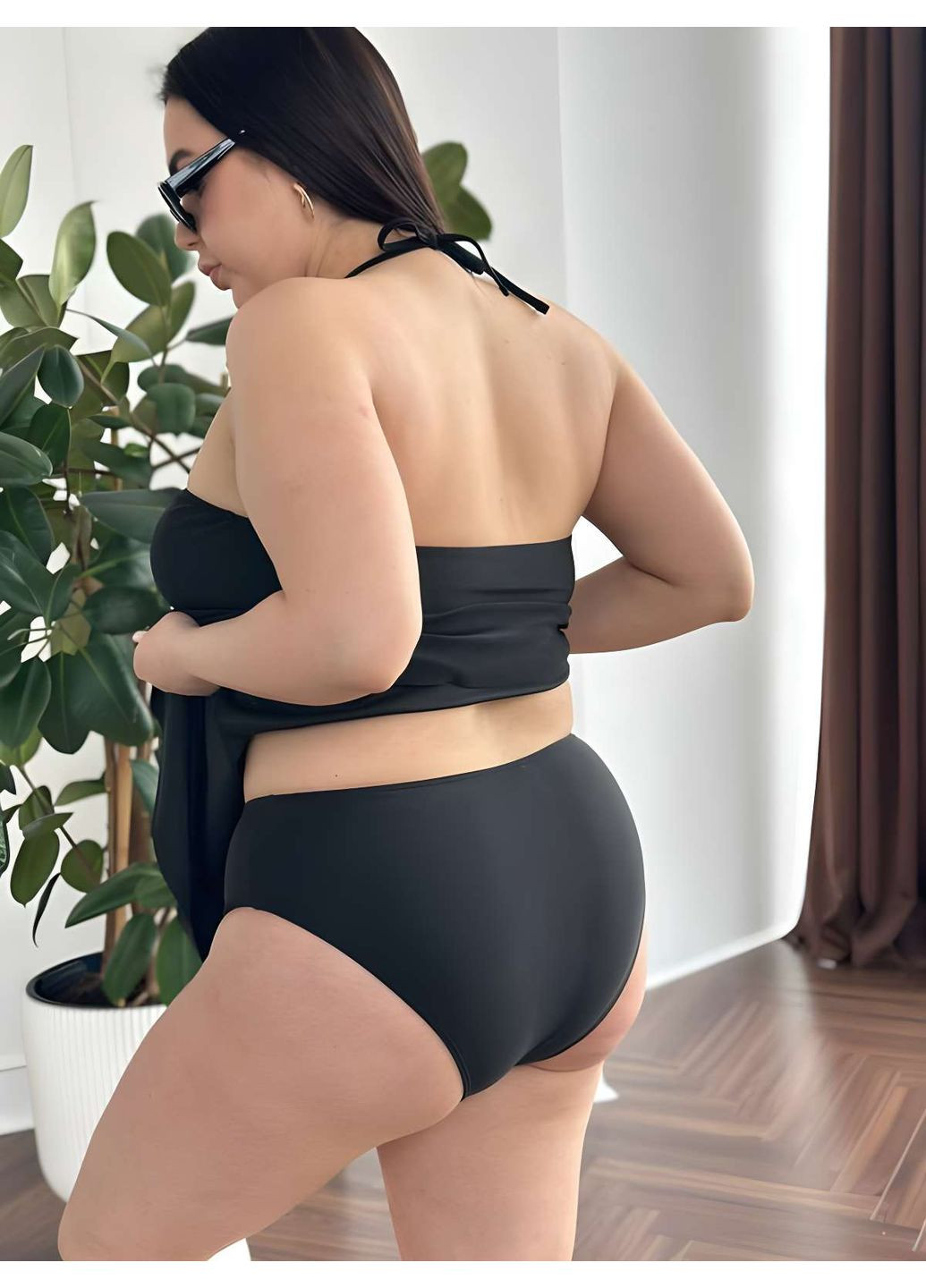 Черный летний женский летний раздельный купальник танкини черный 2хл 3хл 4хл танкини, раздельный No Brand