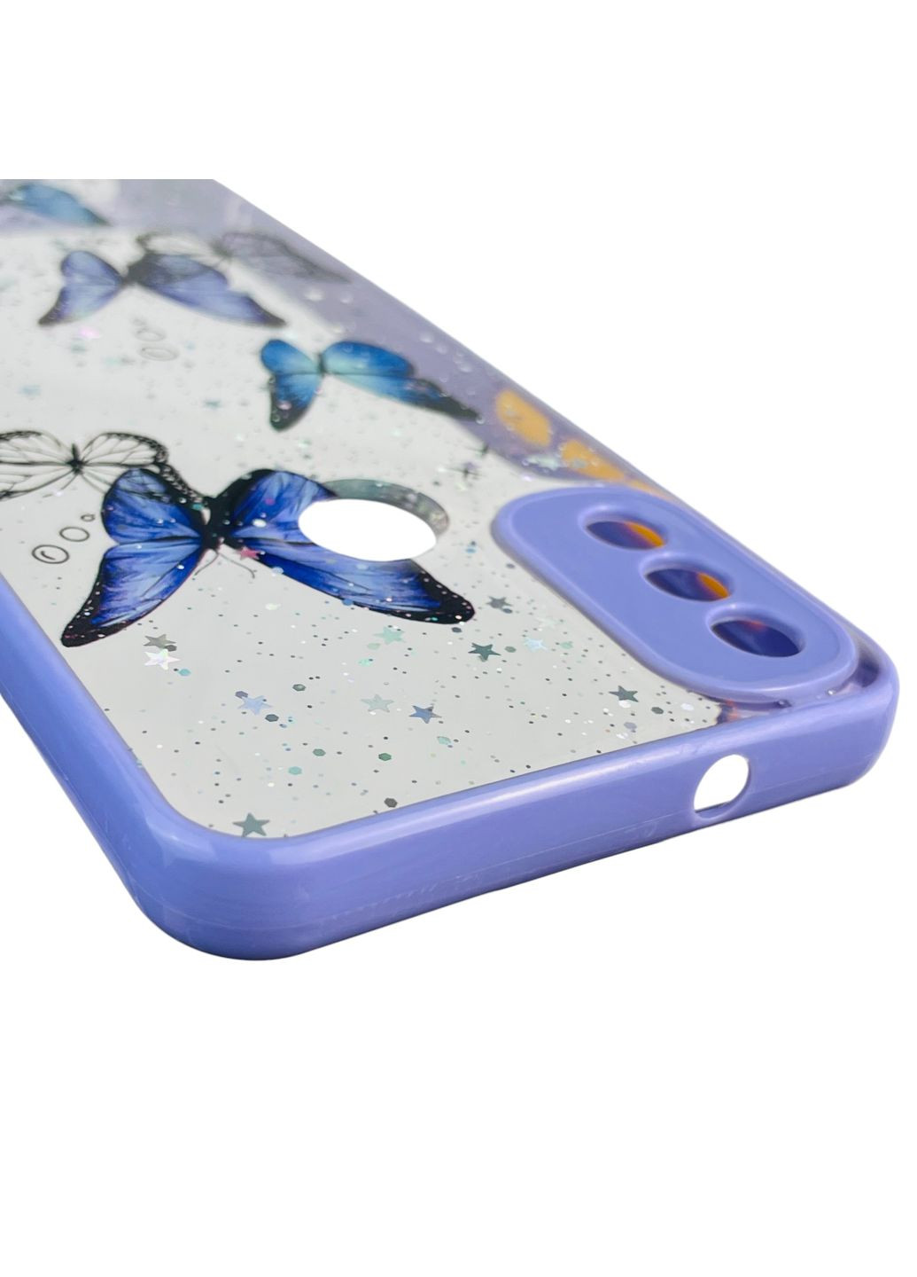 Чохол для Moto E20 з блискітками з метеликами на моторола е20 бузковий Motorola (366387532)
