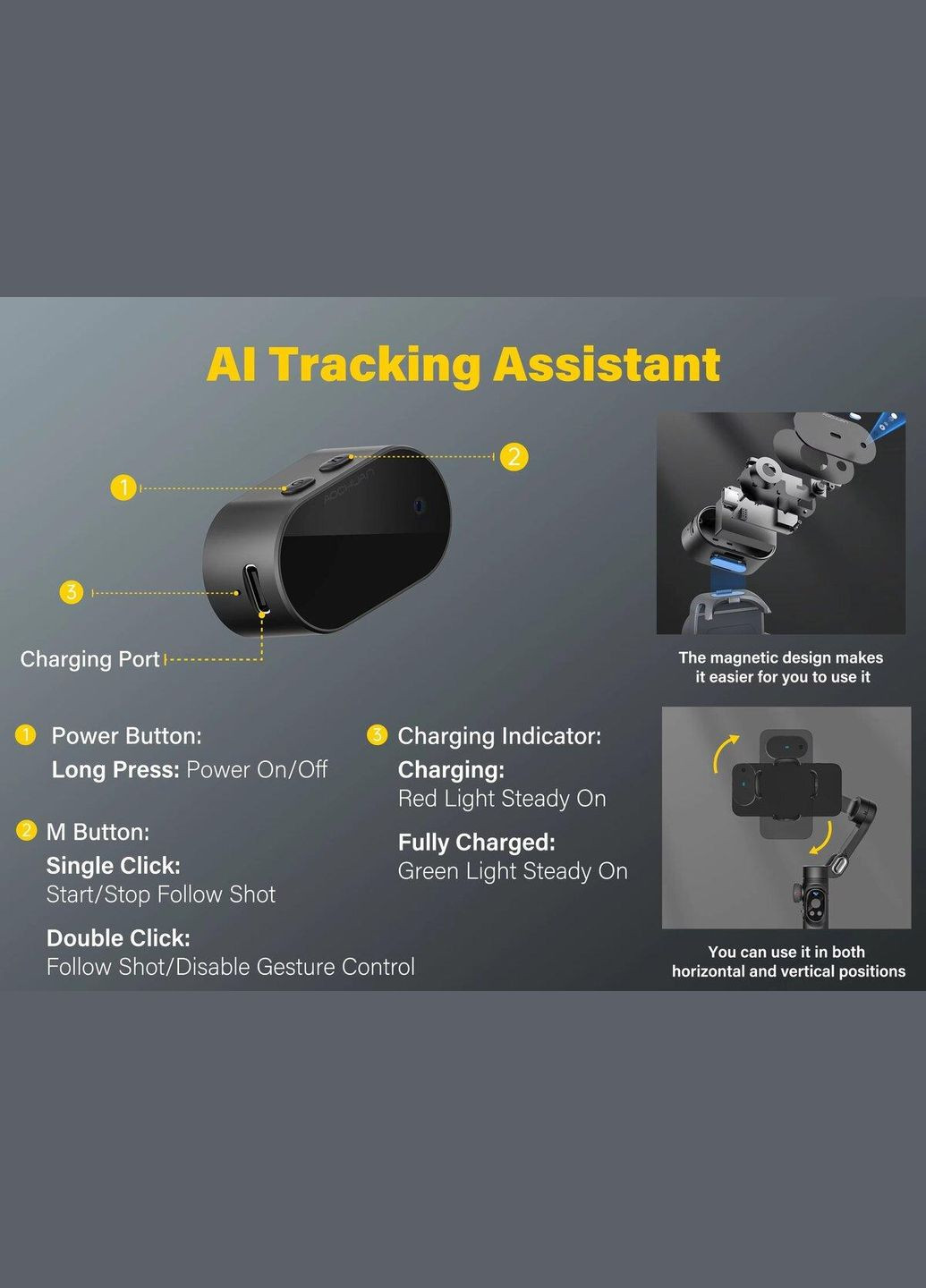 Трехосный стабилизатор Professional Gimbal Stabilizer для Smartphone SMART X Pro AI Black Aochuan (315481545)