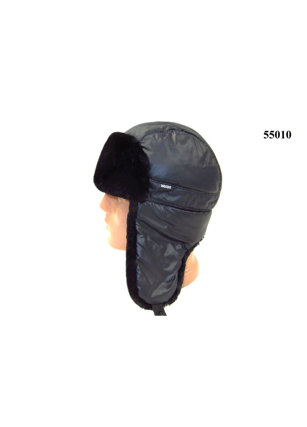 Шапка вушанка з чорної плащової тканини зі штучним хутром DAVANI 55010 No Brand шапка вушанка (315630577)
