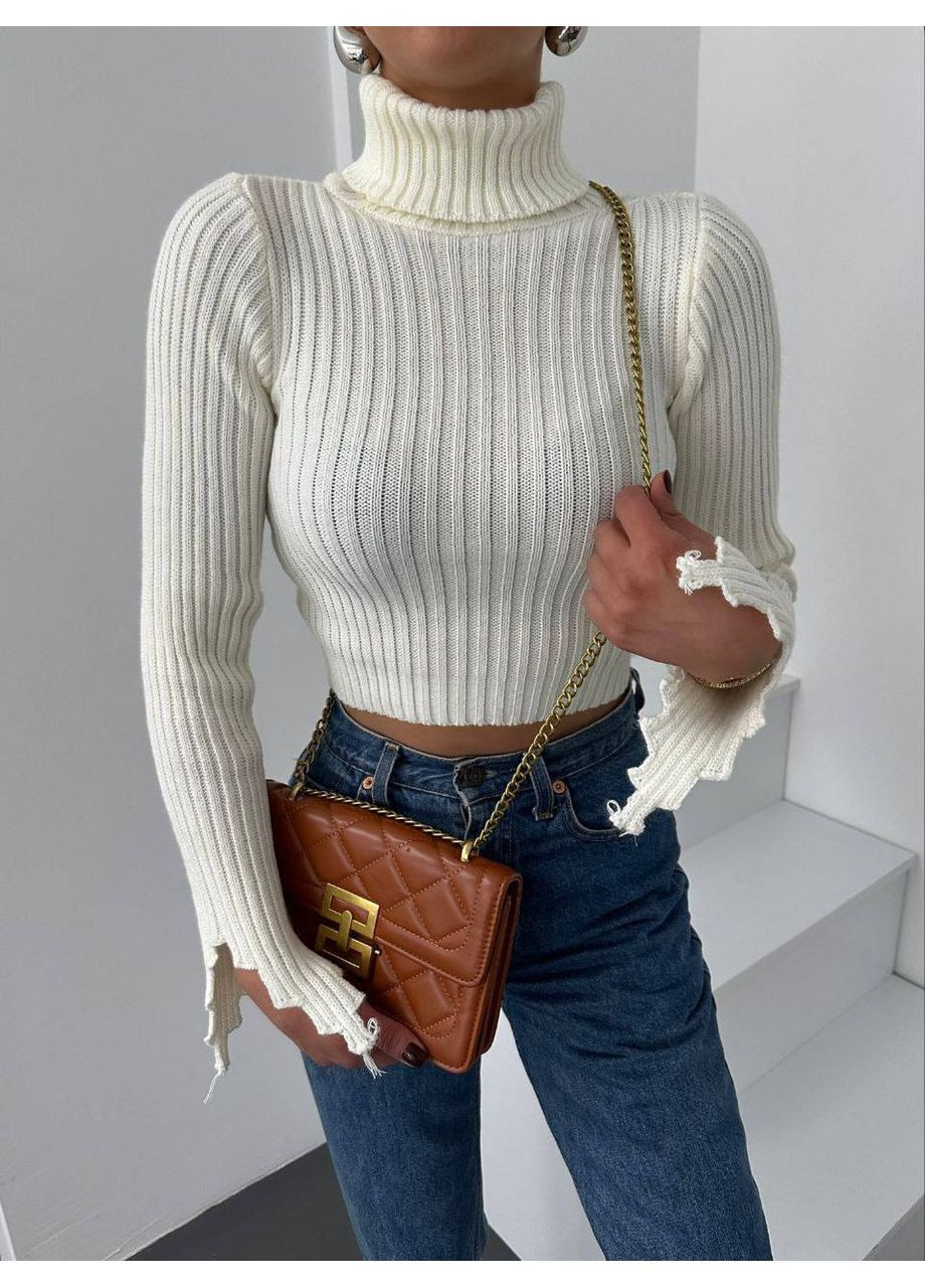 Білий демісезонний стильний укорочений светр (туреччина) — заміри в описі DK/DL Мода без кордонів