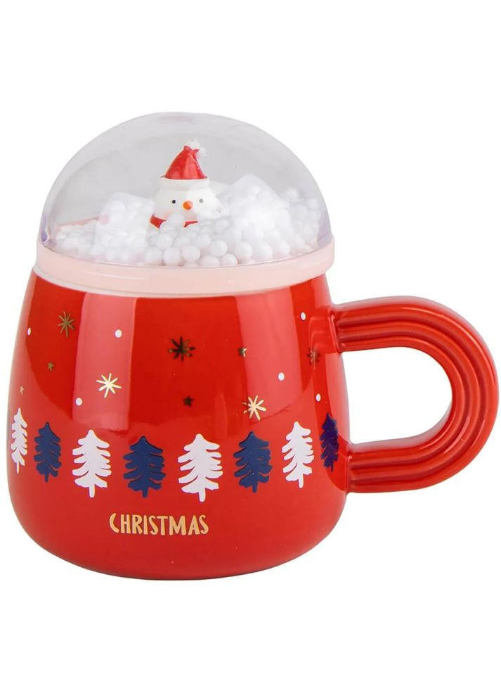 Чашка новорічна 8030-299-2 Сніжне свято з кришкою кераміка 360 мл Червоний Olens (365605222)