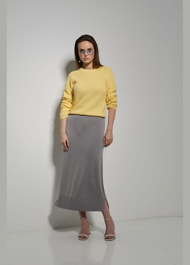 Светло-желтый демисезонный джемпер с нежным узором из натуральной пряжи (2731) Triko Bakh