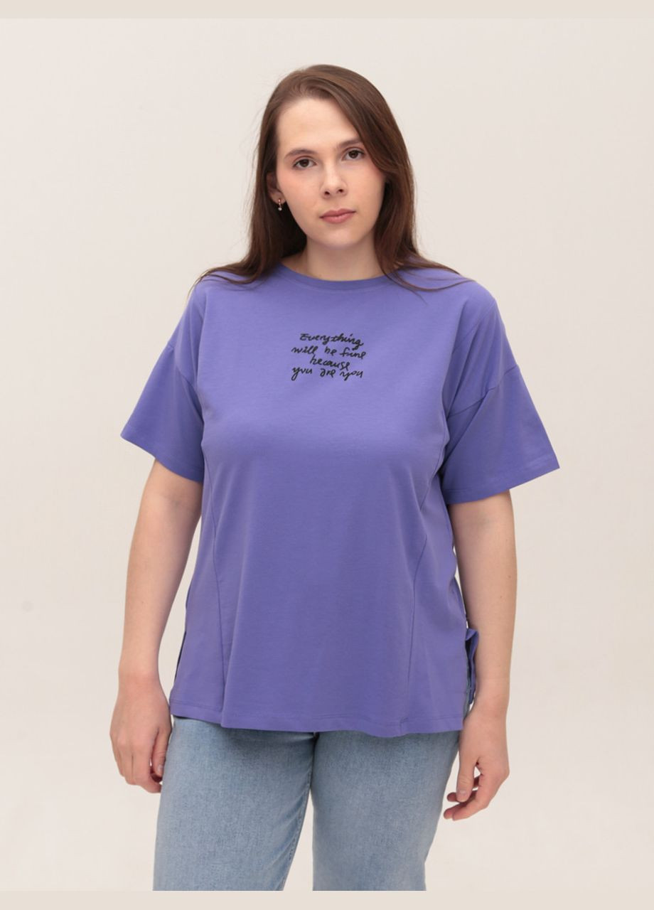 Футболка женская фиолетовая прямая с надписью JEANSclub Пряма - (322999580)