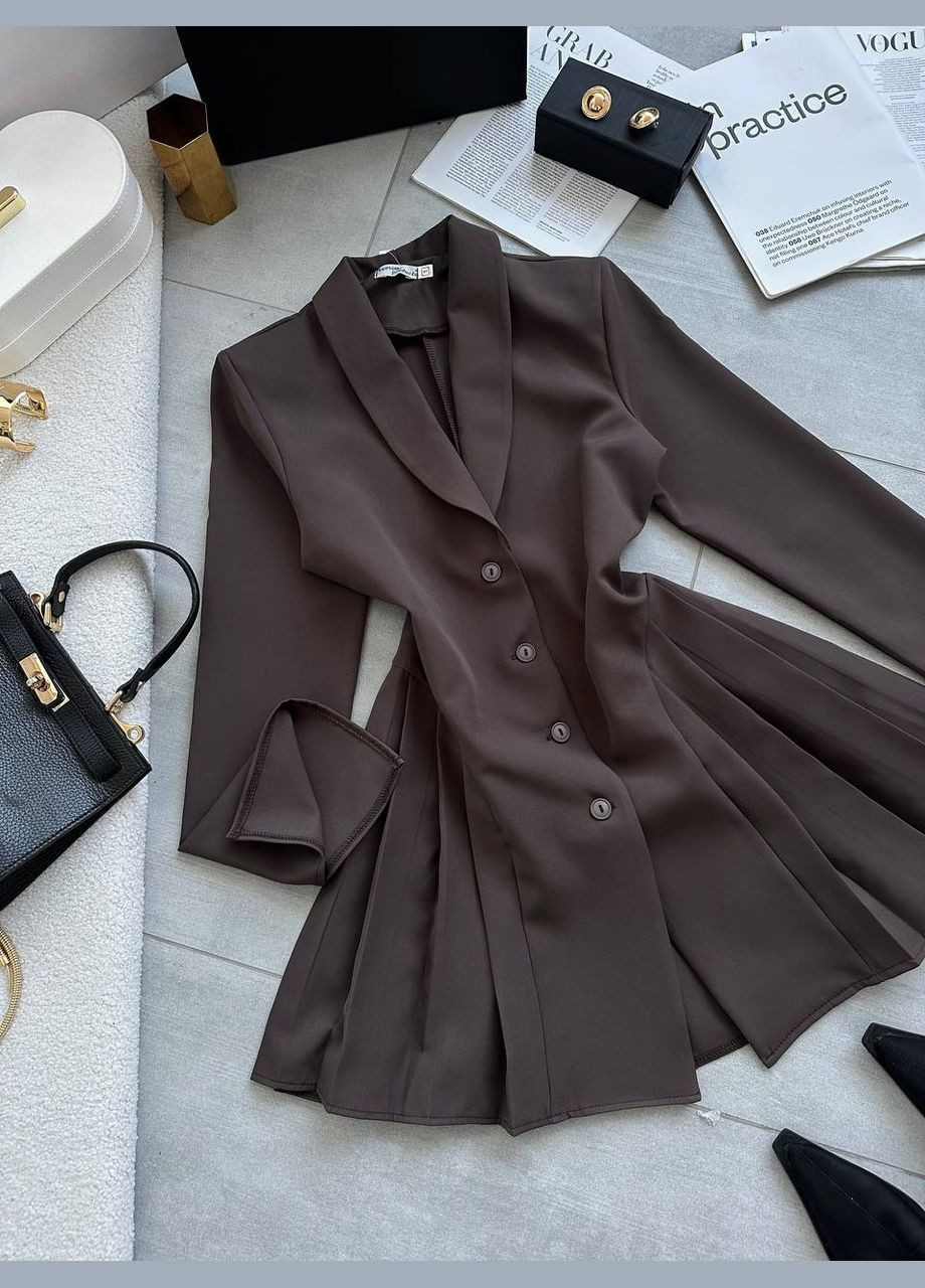 Коричневое деловое, повседневный, кэжуал, джинсовое платье-пиджак женское Україна однотонное