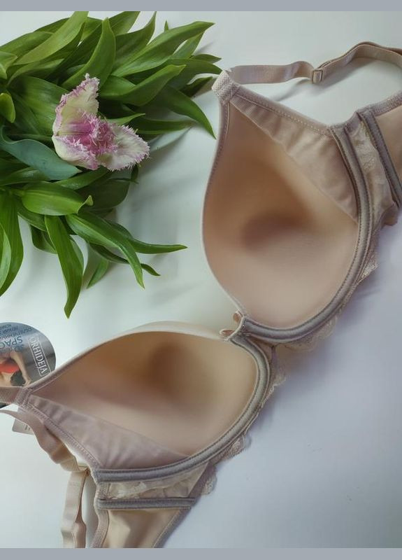 Бежевый бюстгальтер спейсер в цвете пион орхидея 180-208 с кружевом. Orhideja полиамид