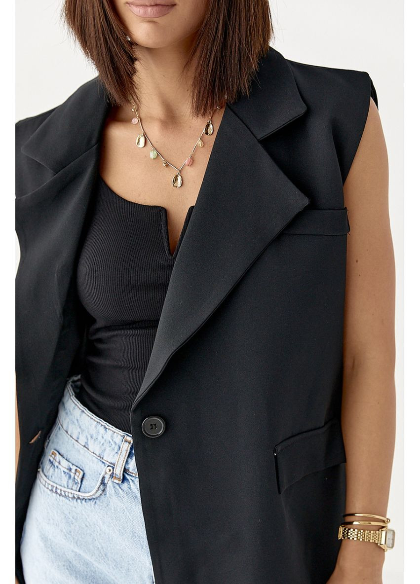 Черный женский классический жилет свободного кроя Lurex однотонный - демисезонный