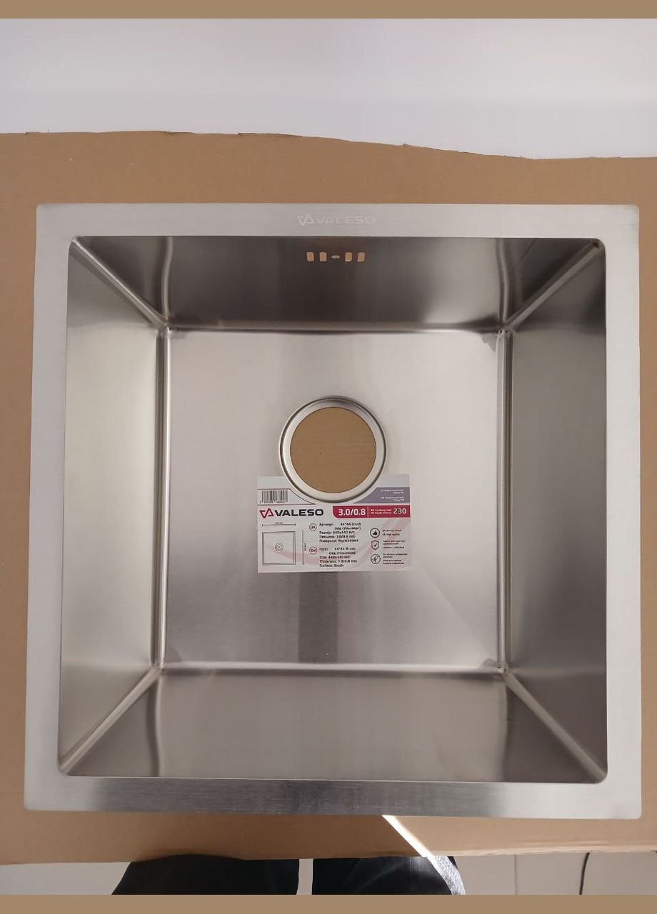 Кухонна мийка нержавійка 44*44 Handmade монтаж під стільницю (3.0/0.8) Valeso (353746831)