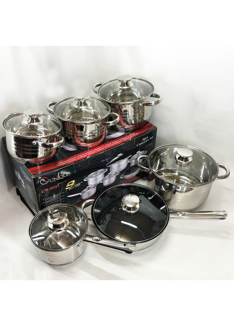 Набор каструль с антипригарным покрытием UN-5037 12шт, Кастрюли посуда для UF-673 электрических плит Unique (351485824)