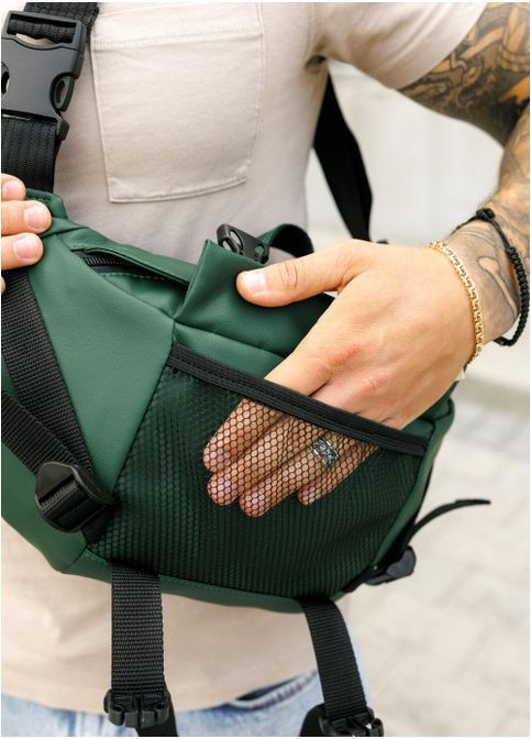 Сумка через плечо бананка мужская из экокожи для телефона и для документов большая Зеленый 38391 Sambag (352165880)