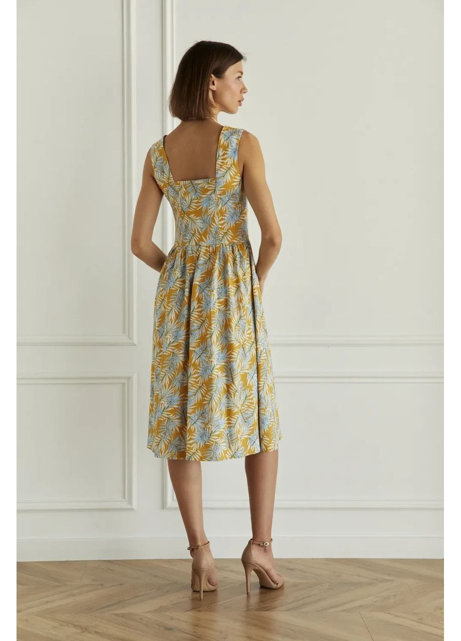 Жовтий сарафан віскоза льон принт рослини 46 Azuri