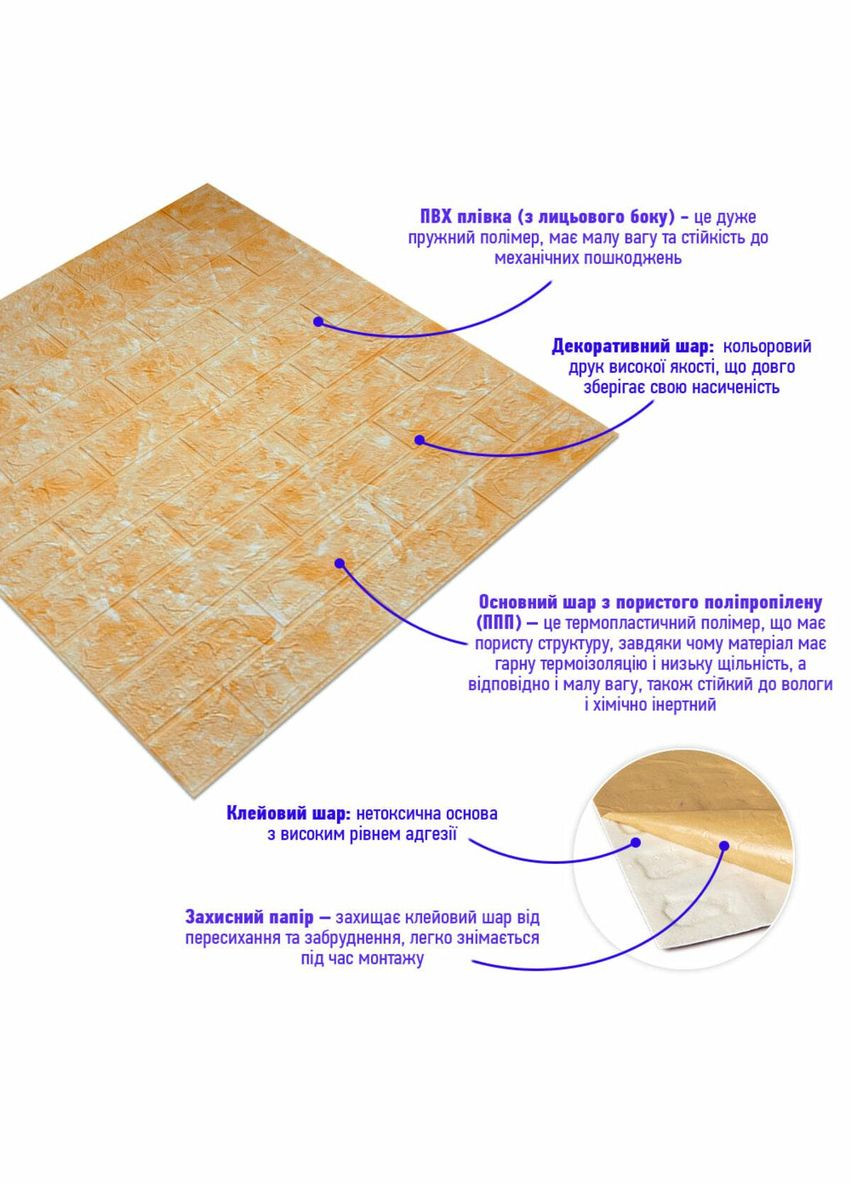 Декоративна 3D панель самоклейка мармур 700х770х5мм (062) Sticker Wall (300241668)