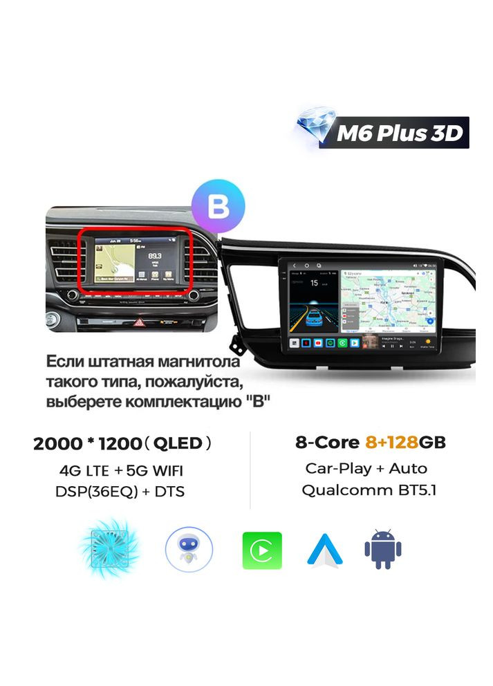 Штатна магнітола M6 Plus Hyundai Elantra 6 (2016 - 2018) M6 Plus 2k 8Gb+128Gb B CarPlay QleD Mekede (342401139)