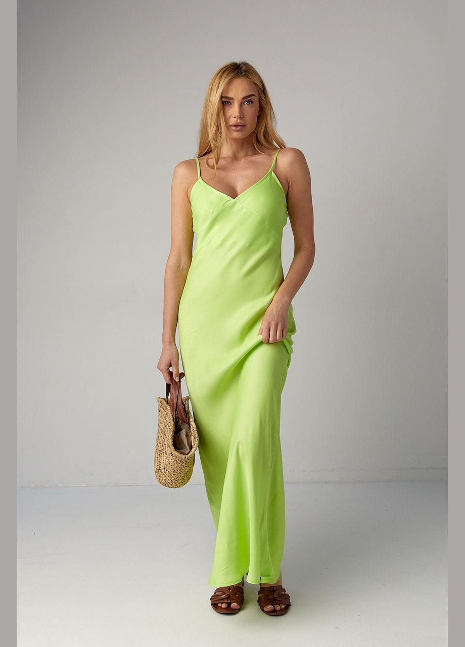 Салатовое повседневный леопардовый сарафан макси с открытой спиной коричневый цвет l с открытыми плечами No Brand однотонное