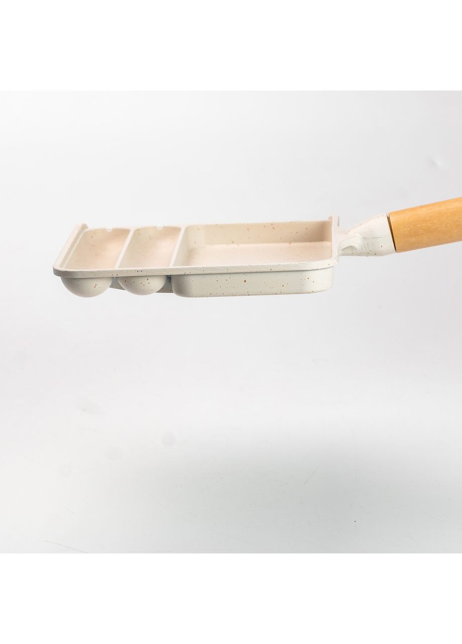 Сковорода прямокутна на 3 секції з антипригарним покриттям бежева Breakfast (360455314)