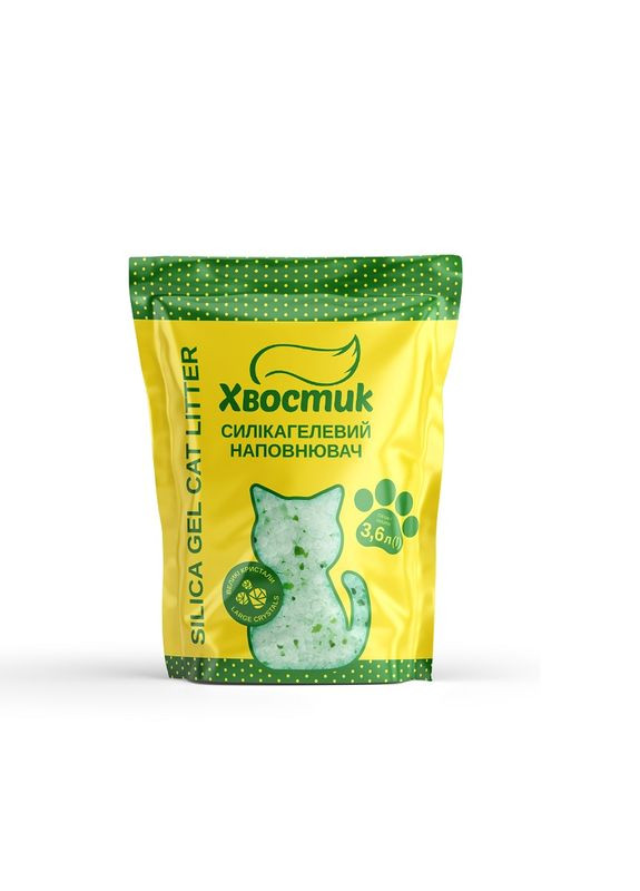 Силікагель наповнювач для котів, із зеленими гранулами, велика фракція, 3.6 л Хвостик (338377943)