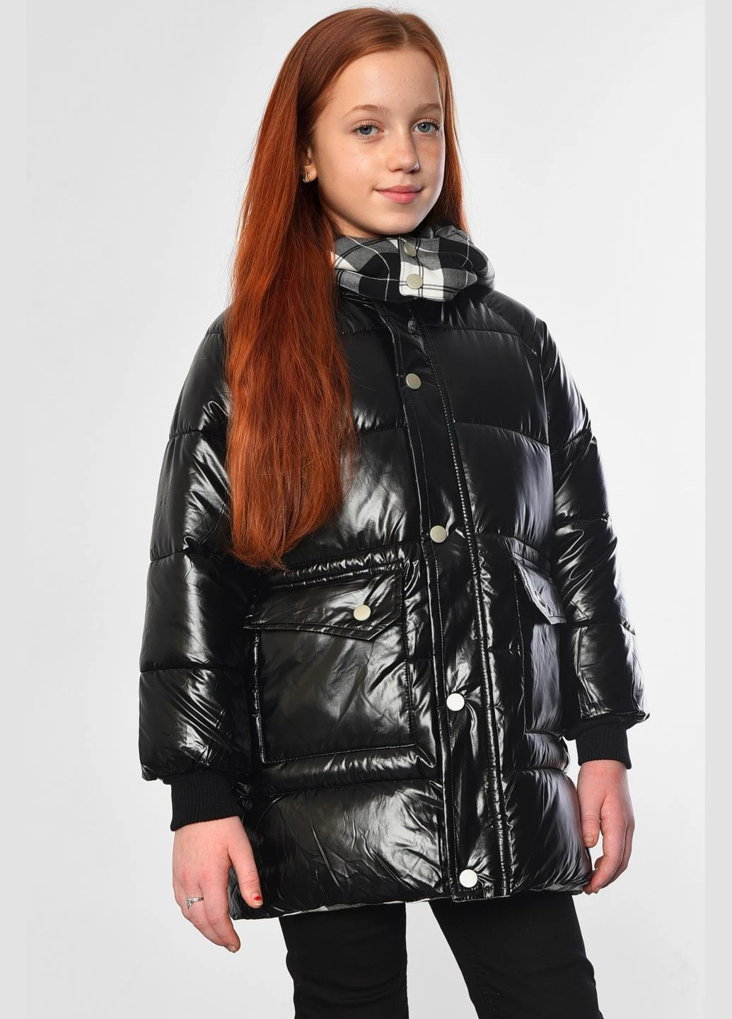 Черная зимняя куртка детская для девочки еврозима черного цвета Let's Shop