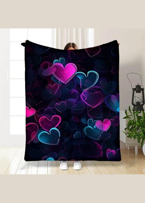 Плед покривало Неонові сердечка 135х160 Різнобарвний Плюш-велюр No Brand (317241554)