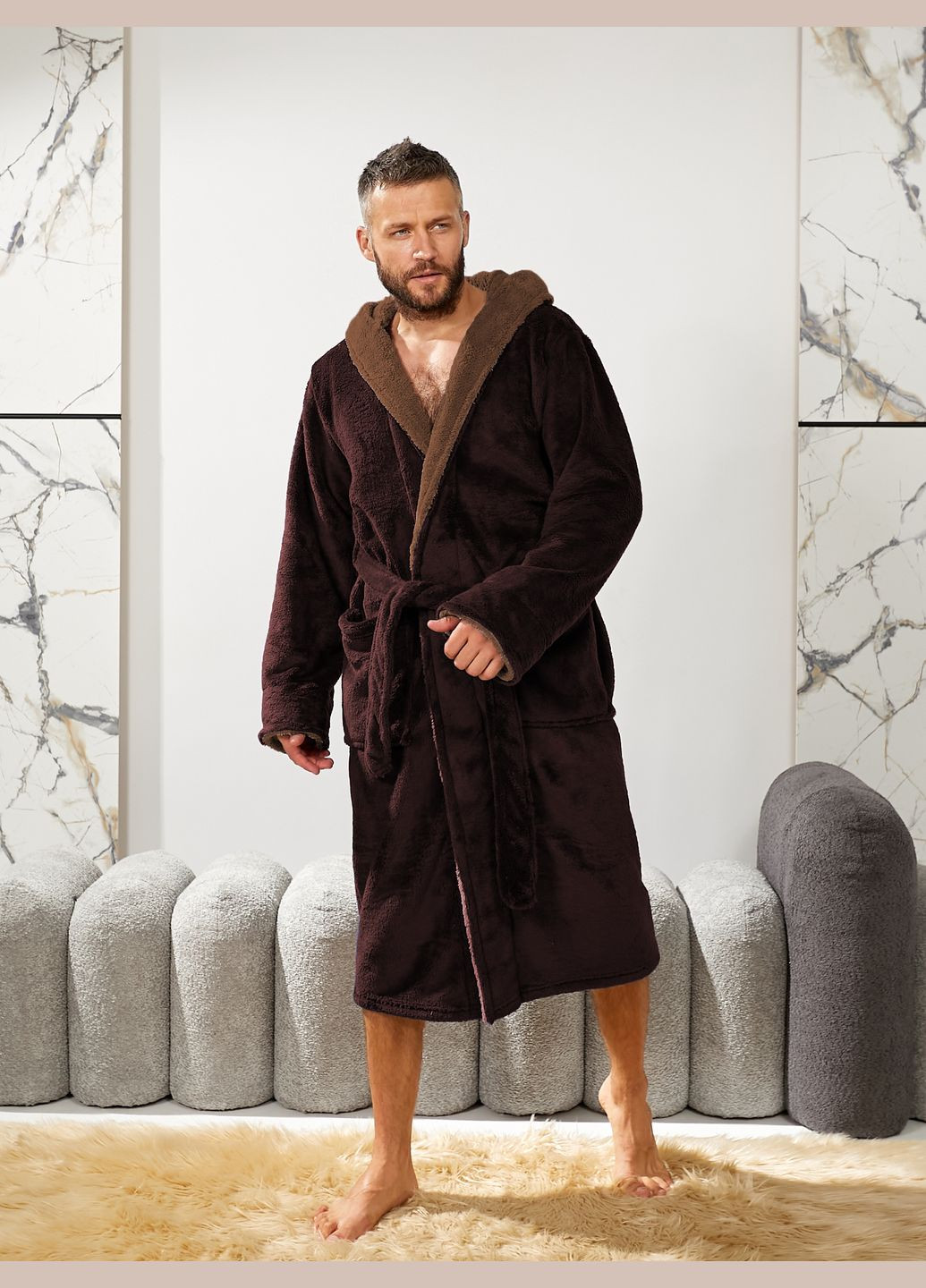 Мужской махровый халат с поясом и капюшоном Slazer Tailer (302906670)