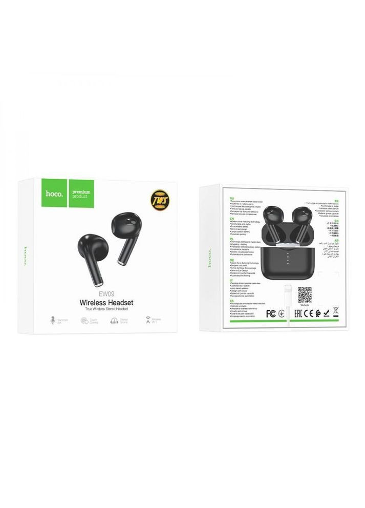 Бездротові Bluetooth навушники EW 09 з кейсом LED індикаторами та сенсорною панеллю для керування Чорні Hoco (354226768)