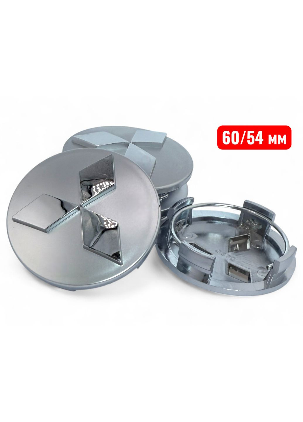 Ковпачки в диски 60/54 заглушка для дисків Міцубісі Сірий з хромом (4 шт.) No Brand (364958862)