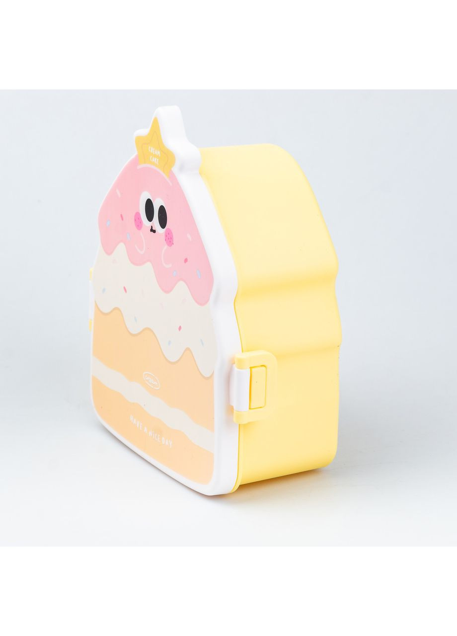 Дитячий ланч бокс на дві секції 950 мл пластиковий з вилкою та ложкою "Тістечко" Жовтий TS Kitchen (367724646)