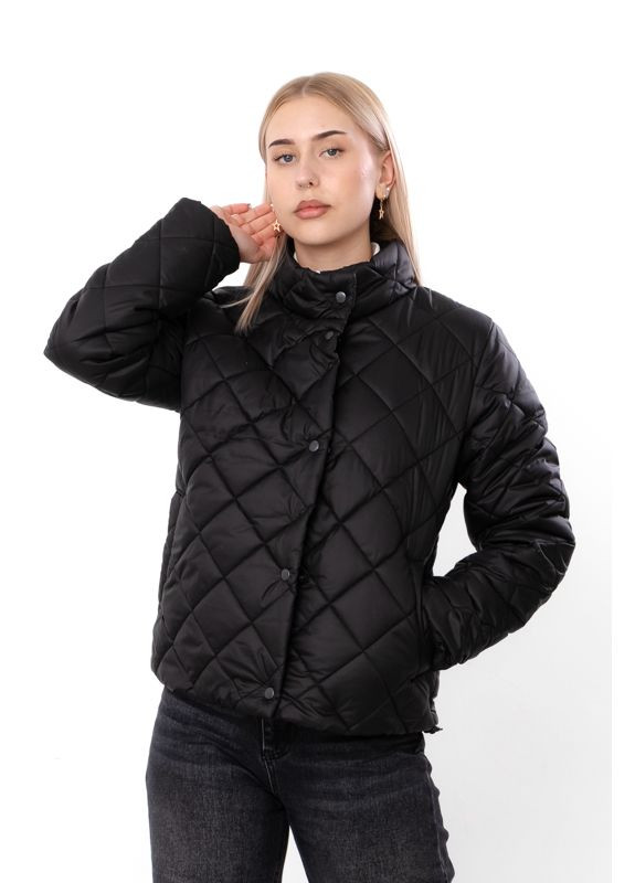 Чорна демісезонна демісезонна жіноча куртка стьобана з коміром-стійкою (p-18183) Носи своє