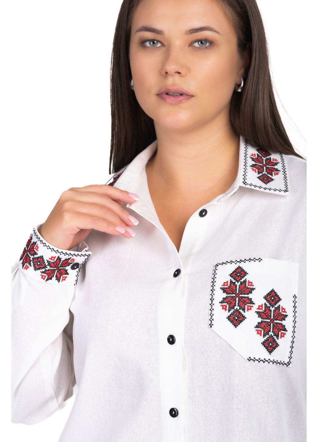 Біла жіноча сорочка з вишивкою орнамент (білий) Golfstream вільна льон (349462112)