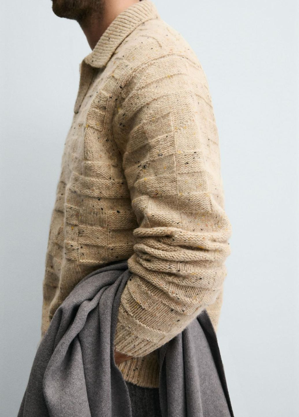 Бежевая футболка-поло для мужчин Zara однотонная