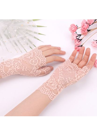 Рукавички бежеві мереживні, рукавички без пальців мереживні мітенки No Brand (356676120)